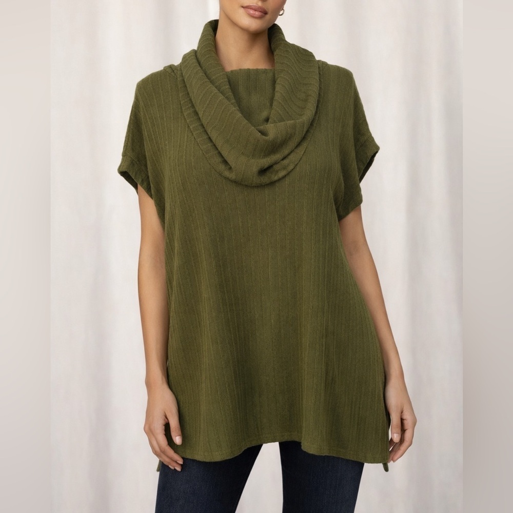 Umgee Olive Ribbed Cowl Neck Tunic Top | Boho Layering (1159-13)
